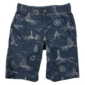 LANDS' END Kids Bermuda Shorts  Boys 14 Slim  Navy Khaki Nautical Print Chino